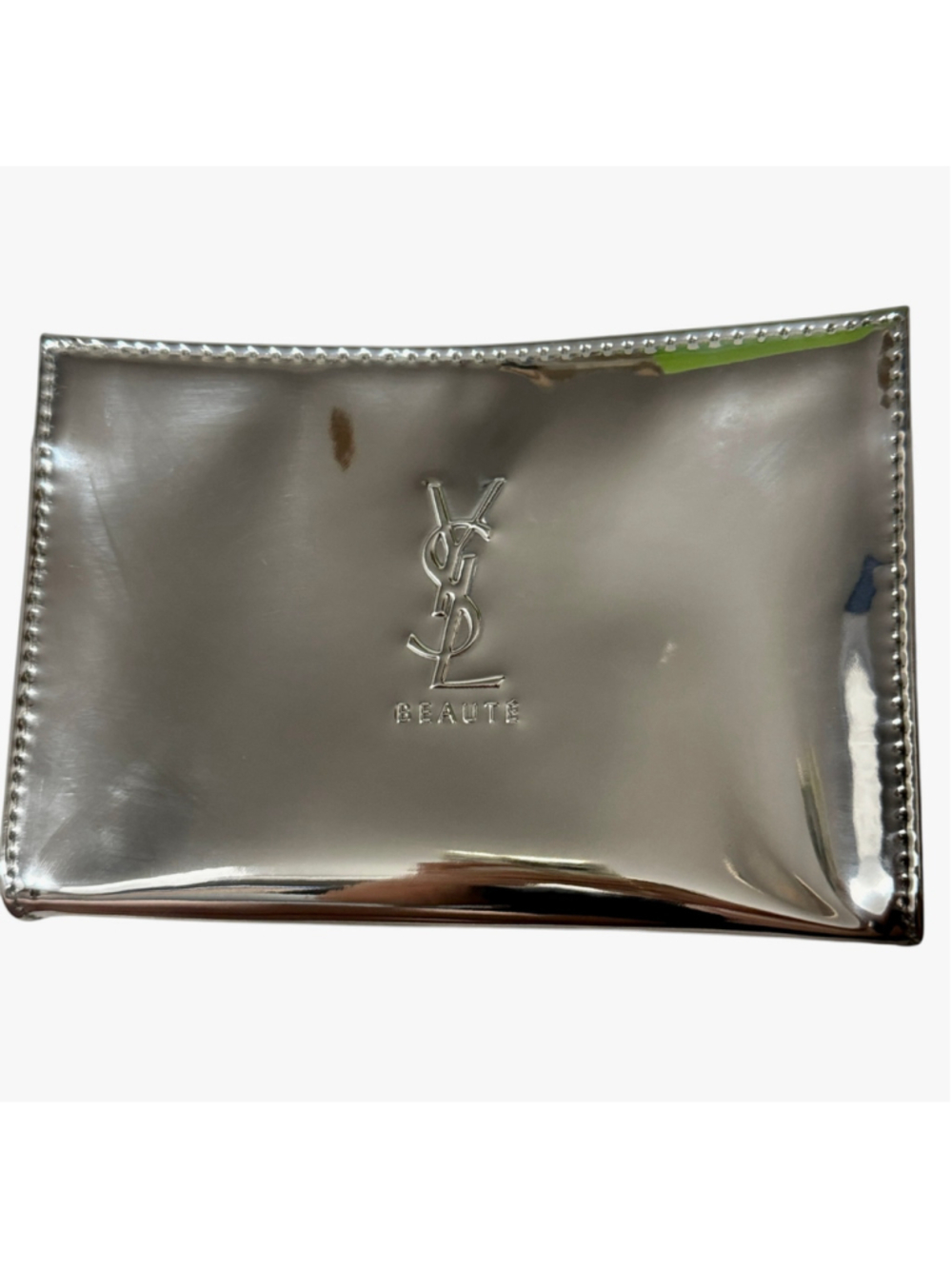 YSL Beaute Metallic Silver Makeup Bag Pouch, New